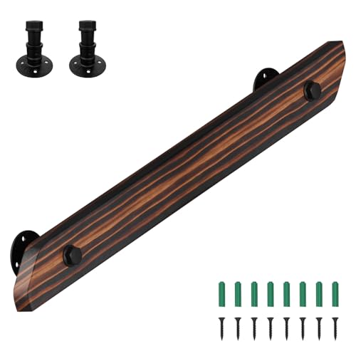 Eikuavons Corrimano in legno di pino, 80 cm, corrimano da parete, scale, corrimano in legno antiscivolo con supporti a parete, materiale di montaggio, montaggio laterale per scale, balcone, marrone