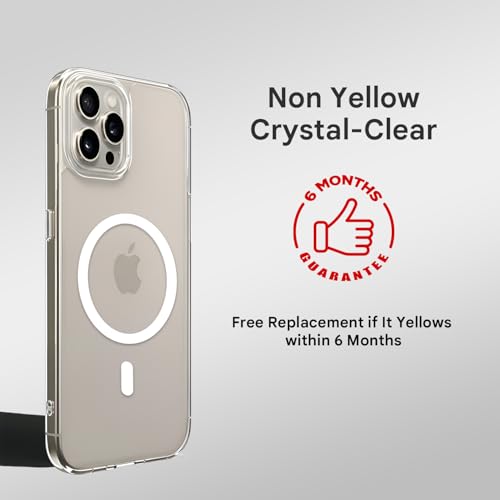 Image of Prolet Anti- Yellow Crystal Clear Hard Case Cover Compatible with iPhone 16 Pro-max with Magnetic Mag-Safe Wireless Charging Support, Shockproof Hard Back Cover (Transparent)