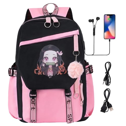Mochila escolar Anime juvenil con puerto USB Roffatide para niñas y niños