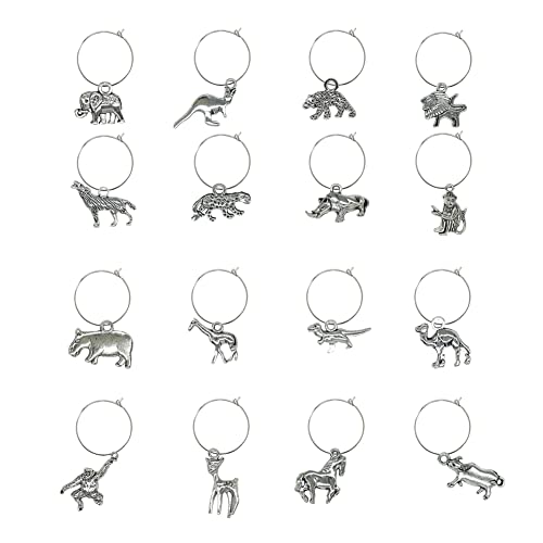 Wine Glass Charms Markers,Wine Tasting Party Decoration Supplies Gift,Animal Themed Set of 16