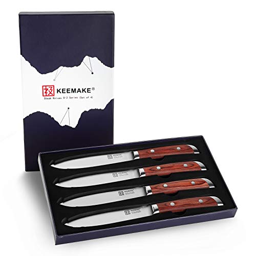 KEEMAKE Steak Knife Set-5''Serrated Kitchen Knife-German High Carbon Stainless Steel-Ergonomic Pakkawood Handle-Set of 4 - Thumbnail 2