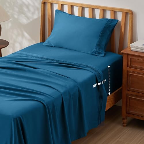 Image of Bedsure Twin XL Sheets Dorm Bedding, GentleSoft Breathable Extra Long Twin Sheets & Pillowcases, Moisture Wicking Cooling, Deep Pocket Fits Mattress Up to 21 Inches Thick, Teal Blue