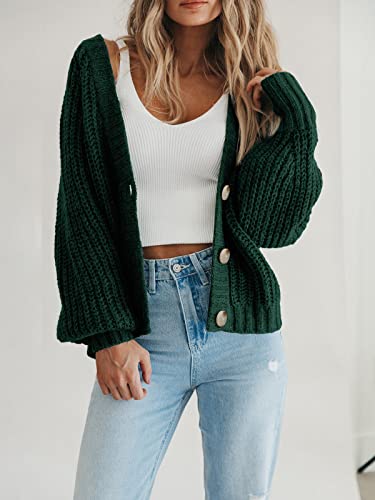 Image of PRETTYGARDEN Women's Chunky Knit Open Front Sweater Long Sleeve Button Loose Short Cardigan Outerwear Coats