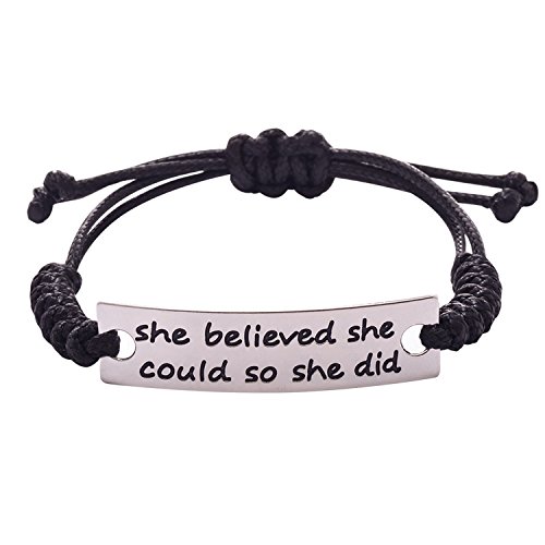 BaubleStar she Believed she Could so she did Bracelet Inspirational Message Quote Black Leather Knot Bracelets Jewelry for Women Teen Girls B047