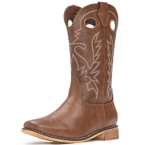 IUV Cowboy Boots for Boys Girls Western Square Toe Cowgirl Boots Mid Calf Riding Shoes (Toddler/Little Kid/Big Kid)