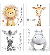 CXHOSTENT Baby Safari Animals Nursery Wall Decor 4 Pieces Cute Lion Giraffe Zebra Hippo Picture P...