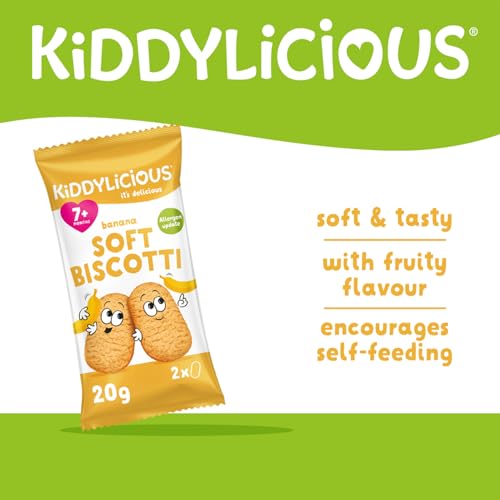 Kiddylicious Banana Soft Biscotti - Yummy Baked Snacks for Kids - Suitable for 7+ Months - (6x20 gm) - Pack May Vary