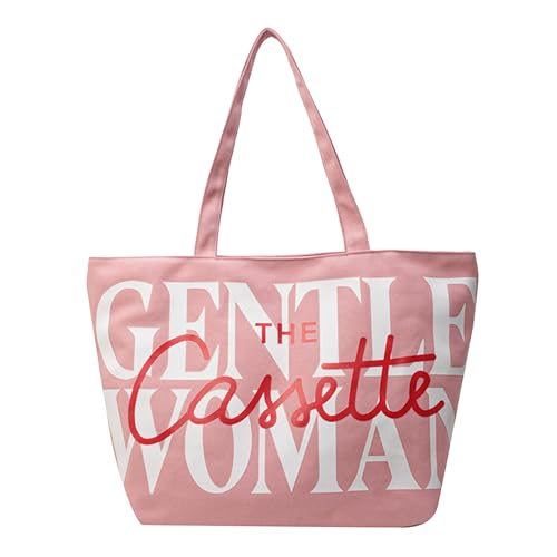 Kraptick Tote Bag – White Printed Canvas with Compact Design Casual Shoulder Style Tote Bag for Travel or Grocery Shopping Large Capacity and Lightweight Fashionable and Useful for Daily Use (Pink)