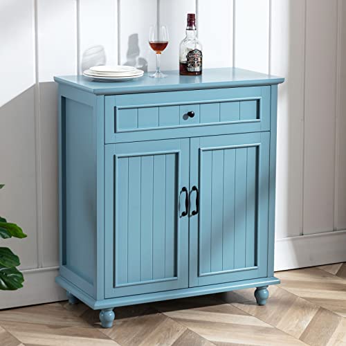 Scurrty Buffet Cabinet Bar Cabinet With Storage, 38 Inch Coffee Bar Cabinet Kitchen Buffet Storage Cabinet With 4 Drawers, Sideboard Buffet Cabinet For Kitchen, Dinning Room And Living Room, Blue #TOP4
