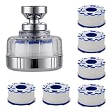 Honseadek 360 Grad drehbare Sprühdüse Wasserfilter Wasserhahn mit 6 PP-Baumwolle, Kalkentferner für Küchenarmatur, kompatibel mit 22 mm und 24 mm Wasserhähnen