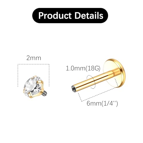 Oveta Titanium Flat Back Studs Earrings for Tragus Cartilage Piercing