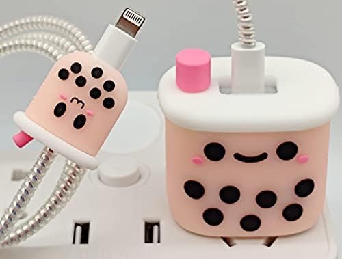 Image of New Cartoon 3D Design Protective Case for 18W 20W iPhone 14 13 12 11 Pro Max Fast Charging Cable Adapter Charger, Cute Cartoon Lightning Data Cable Case for iPhone Charger-(Milk Bottle)