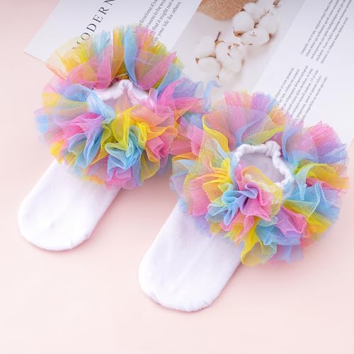 Girls Ruffle Socks Colorful Frilly Tutu Ruffle Lace Dress Socks for Toddler Little Girls,1-10 Years,1 Pack4