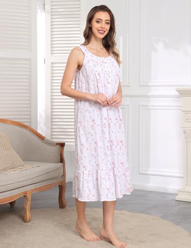 Image of MZROCR Cotton Nightgowns for Women Soft Sleeveless Night Gown for Adult Women Ruffle Sleepwear