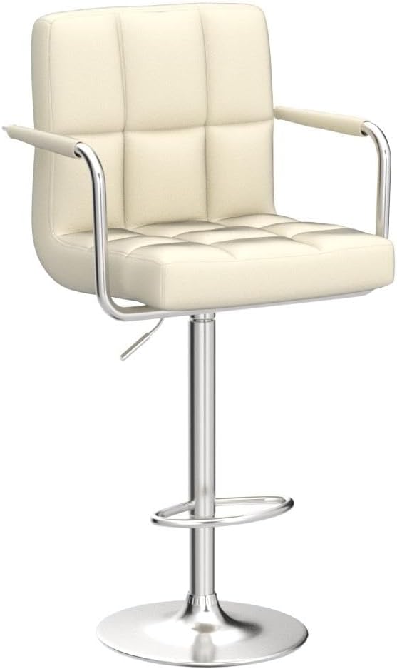 Yaheetech Tall Bar Stools Set of 2 Modern Square PU Leather Adjustable BarStools Counter Height Stools with Arms and Back Bar Chairs 360° Swivel Stool, Beige