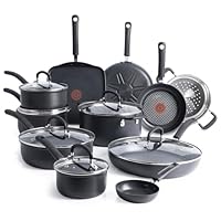 T-Fal Ultimate Hard Anodized Nonstick Cookware Set 17 Piece, Nonstick Pots and Pans Set with Fry Pan, Saucepans, Saute-Pan, Griddle, Dishwasher Safe, Black