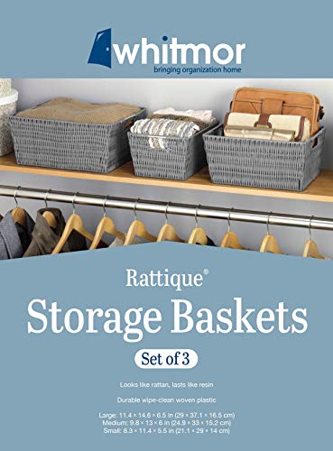 Image of Whitmor Rattique Storage Baskets - Grey (3 Piece Set) (Pack of 2)
