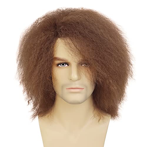 GNIMEGIL Brown Mens Afro Wigs 70's Costume Wigs for Men Disco Curly Afro Wig Fluffy Hairstyles 80s Heavy Metal Rocker Wig Bouncy Synthetic Wig