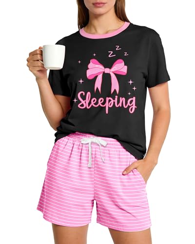 Womens Pajama Sets Short Sleeve Summer Pajamas for Women Comfy Sleepwear with Pockets Cute Pjs 2 Piece Lounge Set