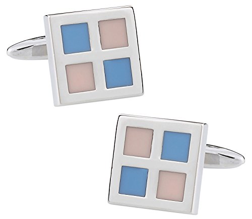 Mancuernillas de Plata con Esmalte Rosa y Azul miniatura 1