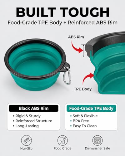 Image of Collapsible Dog Bowls for Travel, 2-Pack Dog Portable Water Bowl for Dogs Cats Pet Foldable Feeding Watering Dish for Traveling Camping with Carabiners, BPA Free (Green&Blue, Large)