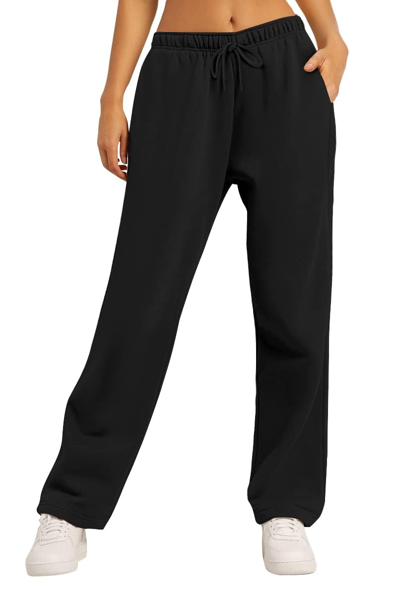 AUTOMET Womens Wide Leg Sweatpants Fleece Lined Baggy Straight Leg Lounge Pants Fall Outfits Athletic Joggers with Pockets