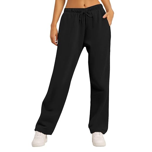 AUTOMET Fleece-Lined Wide-Leg Lounge Joggers with Pockets