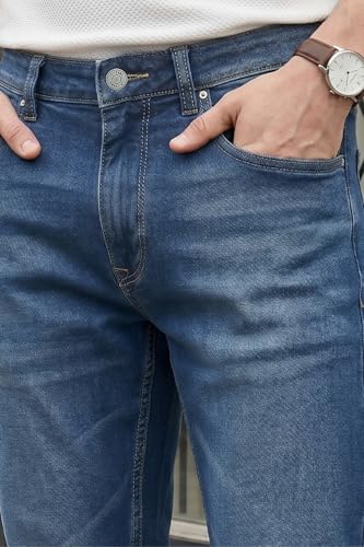 Image of Louis Philippe Men's Slim Fit Stretch Fabric for Comfort Premium wash Aesthetic Authentic Twill and Durable Jeans