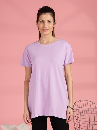 Image of 9shines Label Cotton Plus Size Long T-Shirt Tunic | Hip Covering Regular Top Nightwear| Sleepshirt Lounge wear for Women with Pocket (M-7XL)