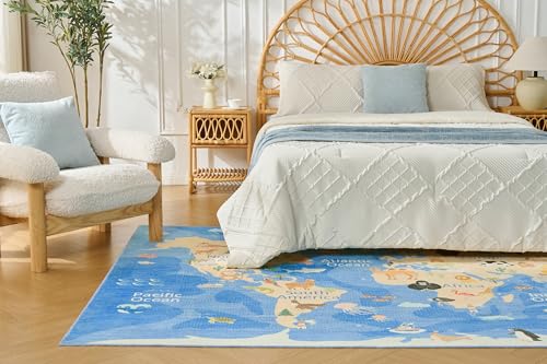 Tapete decorativo lavable mapa mundial azul 5' x 7' miniatura 2