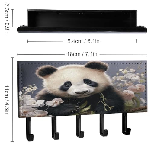 Soporte para llaves de pared contra el desorden de cartas con 5 ganchos Panda rústico 3