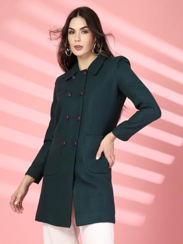 Image of CHKOKKO Women Classic Long Winter Coat Double Breasted | Knee Length Design with a Sophisticated Spread Collar and Convenient Front Pockets for All Occasions