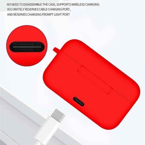 Image of Aniex Silicone Case Cover for realme Buds T500 Pro, Shockproof, Anti-Slip, Dustproof, Scratch Resistant, with Carabiner Hook, Full Body Protection (Red)