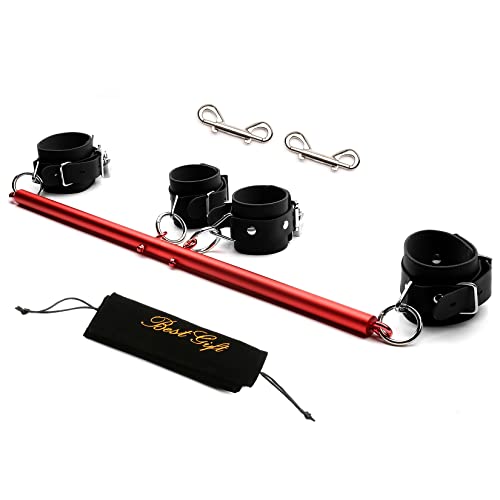Complete Home Gym Kit: Red Spreader Bar with 4Pcs Black Adjustable Strap – Stainless Steel Expandable Bars for Pilates, Yoga & Rehabilitation