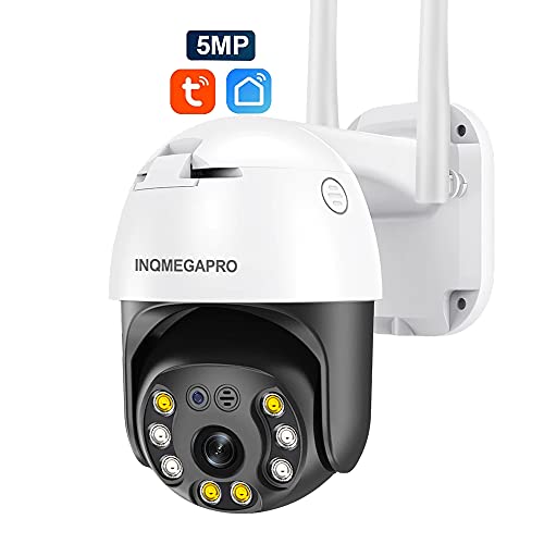 INQMEGAPRO Caméra de Surveillance 5MP-WiFi PTZ avec Vision Nocturne en Couleur - Audio bidirectionnel - Étanchéité IP66 - Détection de Mouvement -Emplacement pour Carte SD / Stockage dans Le Cloud Cover