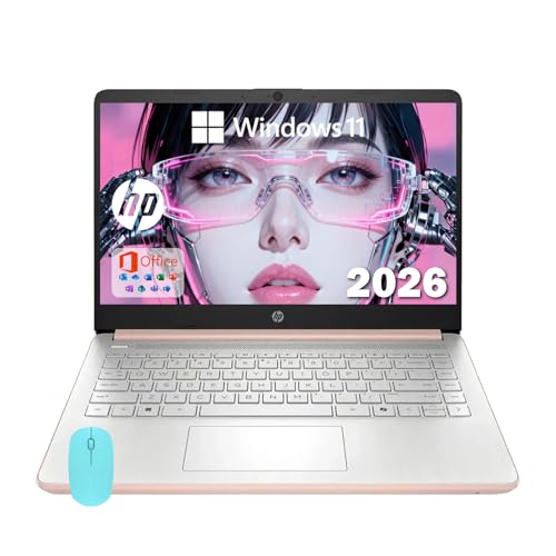 HP 14 Elite College Laptop, 8GB RAM, 1.12TB Total Storage (64GB+64GB MSD+1TB Cloud), Rose Gold Pink, Office 365, Intel Multi-Core, Win11, Copilot AI, 11Hr Battery, Alpacatec Mouse