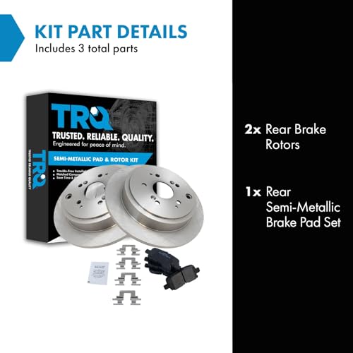 Image of TRQ Rear Brake Pad and Rotor Set Semi Metallic Rotors | For 2001-2006 Acura MDX 2003-2008 Honda Pilot