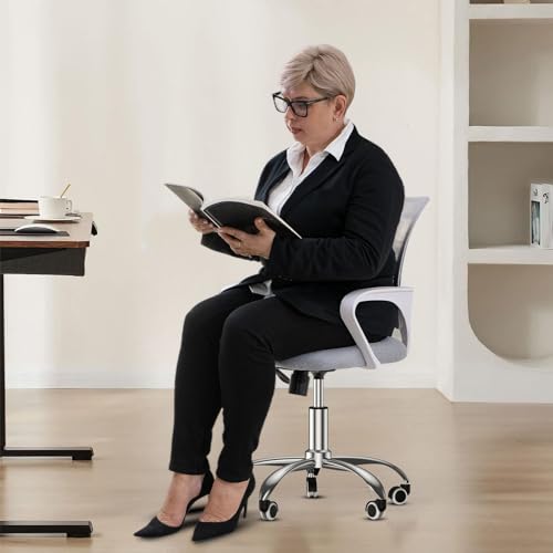 Basic-Ergonomic-Swivel-Office-Chair-Grey-Desk-Chair-Executive-Chair-Breathable-Mesh-Backrest-Height-Adjustable-Comfortable-Seating-Easy-Assembly-Basic-Grey
