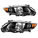 PHILTOP Headlights Assembly Compatible with 2011-2013 Toyota Corolla,Black Housing Clear Lens Amber Reflector,Halogen Headlamps (Driver + Passenger Side)