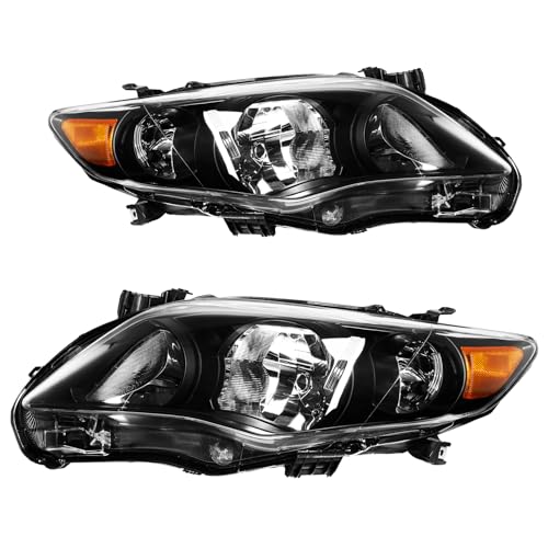 PHILTOP Headlights Assembly Compatible with 2011-2013 Toyota Corolla,Black Housing Clear Lens Amber Reflector,Halogen Headlamps (Driver + Passenger Side)