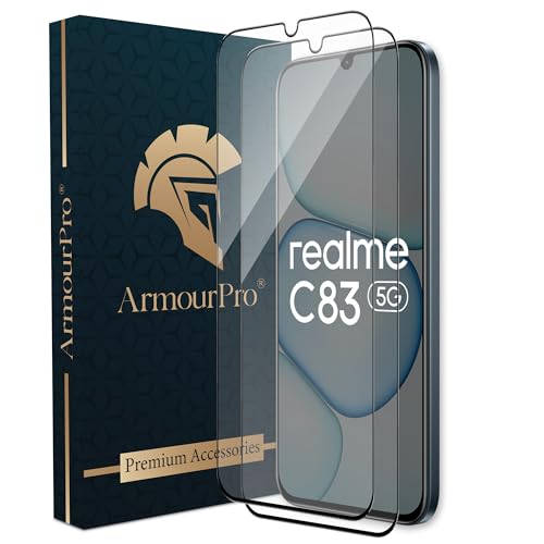 Image of ArmourPro Tempered Glass for Realme C83-9H Anti Scratch Screen Protector, Edge to Edge Coverage, HD Clarity, Smooth Touch, Case Friendly | Black, Pack of 2
