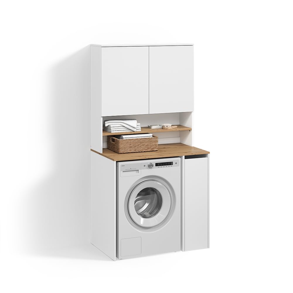 Livinity Armoire Machine à Laver Paolina, Blanc/Artisan, 93.6x88.2cm | 2 pièces avec étagèreEspace supplémentaire au-dessus de l'appareil pour ranger les détergents et les accessoires
