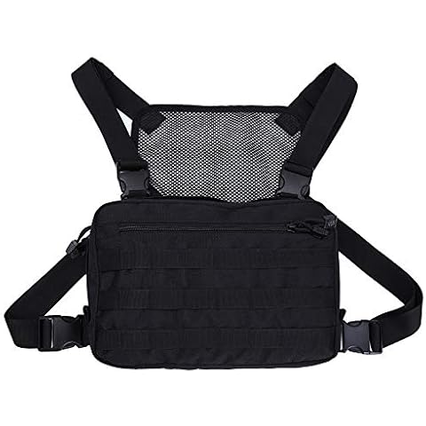 NICEWL Tactical Chest Rig Bag, Molle Front Pack Backpack Vest, Breathable Mesh Recognition Kit Bag, Military Hunting Combat Bags Outdoor, Black Cover