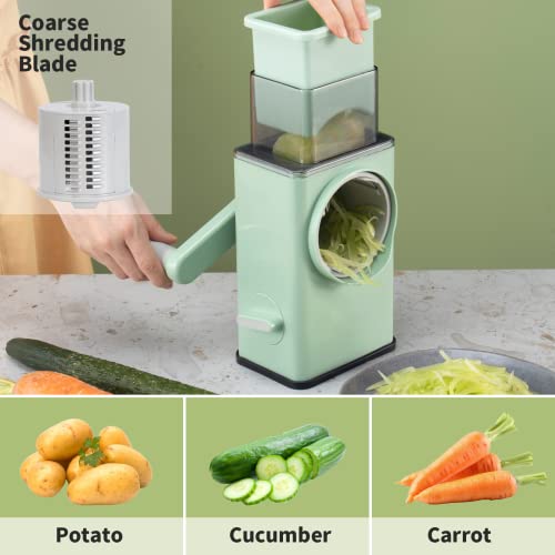 Edefisy Rotary Cheese Grater Shredder - 3 Interchangeable Blades, Kitchen Manual Speed Slicer With Handle Strong Suction Base For Potato, Carrot, Vegetables, Nuts, Zucchini #TOP3
