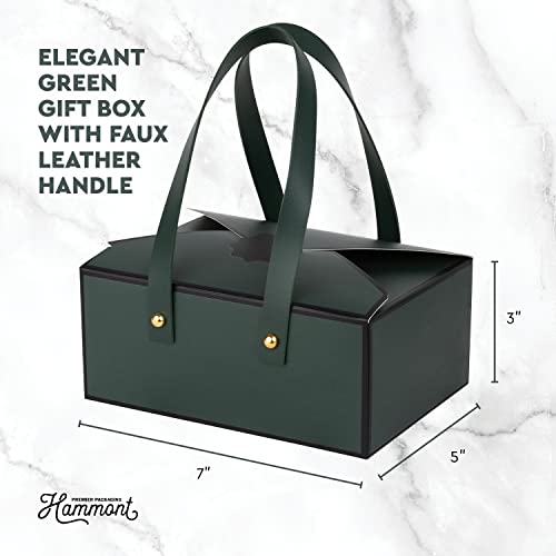 Hammont Gift Boxes for Women - Luxury Gift Box with Faux Leather Handle - 4 Pack of Gift Boxes for Presents – Decorative Bridesmaid Box for Jewelry, Chocolate & Mothers Day – 5”x7”x3” (Green)