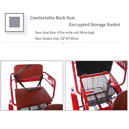 ZCXBHD Einzelgeschwindigkeit Dreirad Fahrräder mit Rücksitz 16-Zoll-Fracht-Dreiräder mit Warenkorb für Erwachsene Erholung Picknicks Übung (Color : Red) – Bild 6