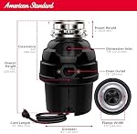 American Standard 10-US-AS-5-HD Élimination des ordures Système de broyage des déchets alimentaires en acier inoxydable anti-jam, poids lourd, 1/2 HP, noir