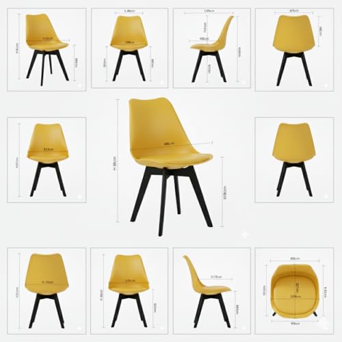 Image of Modern Dining Chair, Yellow Plastic with Black Wooden Legs, Contemporary Scandinavian Style Bar Stool