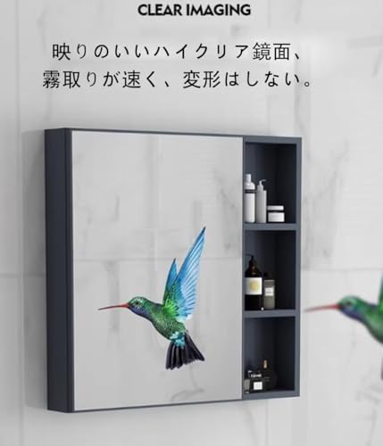 JOOHY ミラーキャビネット 浴室ミラー 洗面化粧台 洗面所用ミラーキャビネット お風呂鏡 収納棚 壁掛け タオルラック付き おしゃれ アルミ製 多層収納 シンプル ホワイト 55cm×65cm [4]