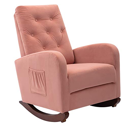 Rocking Chair Nursery, Indoor Lounge Chair, Comfortable Accent Chair, Nursery Glider Recliner,Modern Rocker Glider Chair With High Back Cushion, Pocketfor For Baby Kids Living Room (Pink 1) #TOP2
